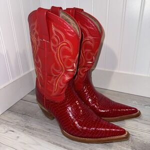 Jar Boots Women's Sz 4.5 Red Handmade Leather Embroidered Western Cowboy Boots..